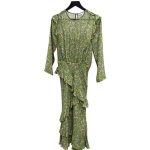 Veronica Beard Boho Maxi Dress Size 4 Green Purple Silk Long Sleeve Paisley